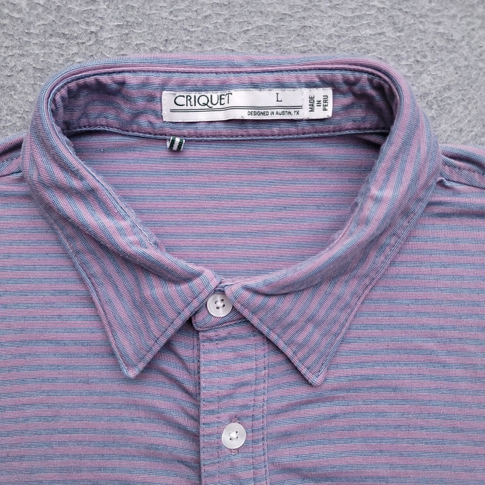 Criquet Polo Shirt Mens Large Purple Blue Stripe Poly Cotton Stretch Golf